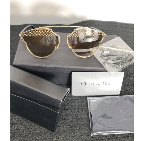 Christian Dior So Real Studded Designer Sunglasses Gold Black Italian Aviators - Picture 13 of 16